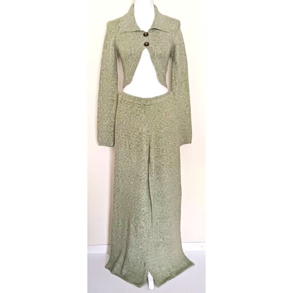 NEW Pretty Little Thing 2 Piece Knit Pant /Crop Top Sweater Moss Green Sz S - Picture 2 of 7